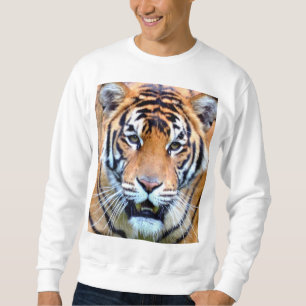 Sweatshirt Tiger Visage Mens Moderne Élégant Modèle Blanc
