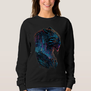 Sweatshirt tigre avec ville cyberpunk de style japonais pour