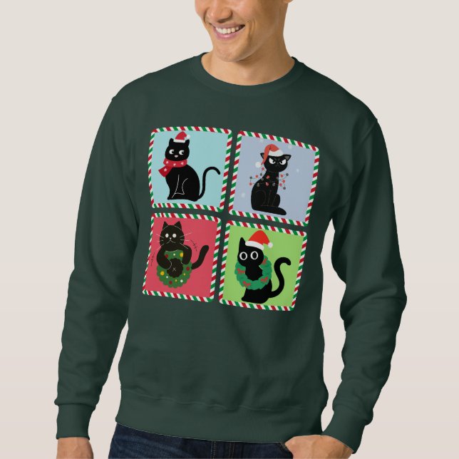 Sweatshirt Timbre de Noël Chapeau de Père Noël Chat Meowy (Devant)