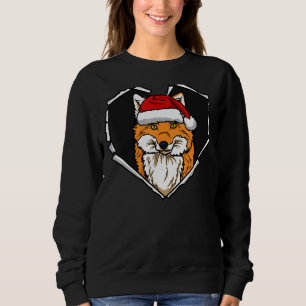 Sweatshirt Torn Cloth Fox Face With Christmas Hat Hole Heart