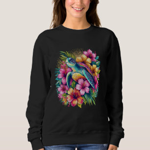 Sweatshirt Tortue de mer Fleurs hawaïennes Hawaï
