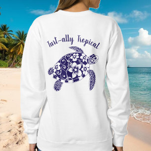 Sweatshirt Tortue hawaïenne pêcheur de coeur bleu foncé