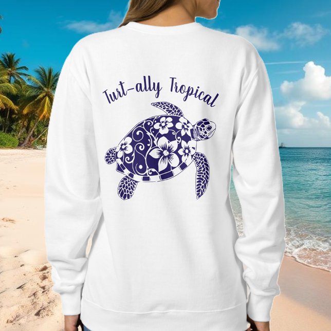 Sweatshirt Tortue hawaïenne pêcheur de coeur bleu foncé (Hawaiian Turtle Tropical Flowers Fisherman Core Fisherman Aesthetics Summer Beach Sweatshirt )