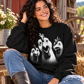 Sweatshirt Trio de poulets drôles aux yeux écarquillés Humour