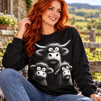 Sweatshirt Trio de vaches des Highlands drôles aux yeux écarq