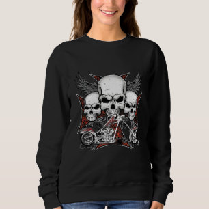Sweatshirt Trois crânes avec motocyclette à hélico rouge