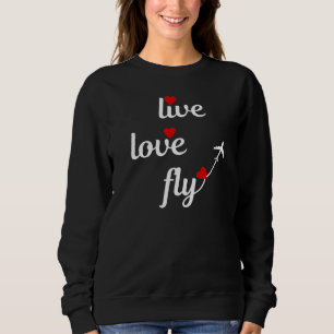 Sweatshirt Typographie Vive Amour Vol avec Avion & Cœurs