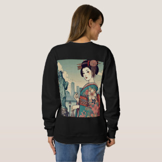 Sweatshirt Ukiyo-e style: Oiran alongside the Statue of Liber