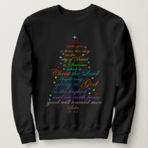 Sweatshirt Un sauveur est né Luc 2-11 Chemises Arbre de Noël