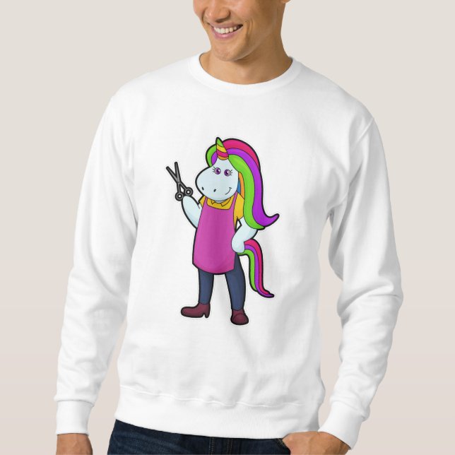 Sweatshirt Unicorne comme coiffeur avec ciseaux (Devant)