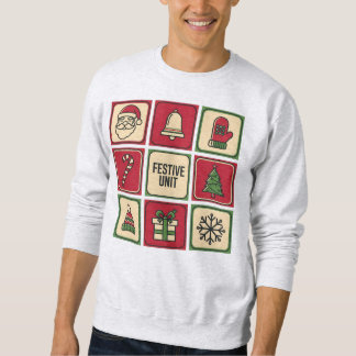 Sweatshirt Unité festive (1) Grille d'icônes rétro de Noël