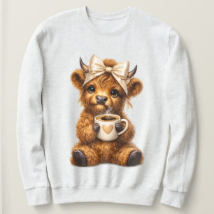 Sweatshirt Vache des Highlands Boit du Café Porte un Nœud Léo