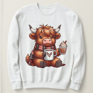 Sweatshirt Vache Highland adorable appréciant des boissons co
