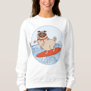 Sweatshirt Vague à cheval heureux chien de carlin sur la plan