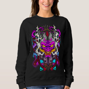 Sweatshirt Vaporwave Oni Japonais Demon Masque Visage Devil O