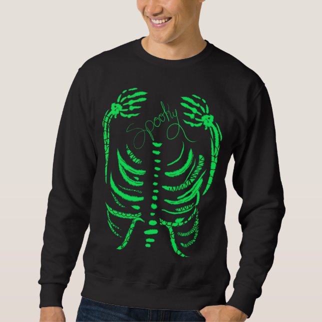 Sweatshirt vert squelette néon épouvantable dessin (Devant)