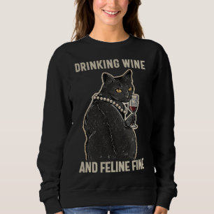 Sweatshirt Vin À Boire Et Feline Idée De Chat À Vin Fin