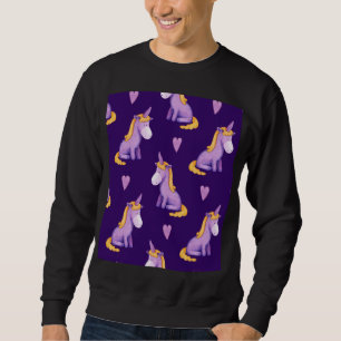 Sweatshirt Violet Unicorns Hearts Aquarelle Motif.