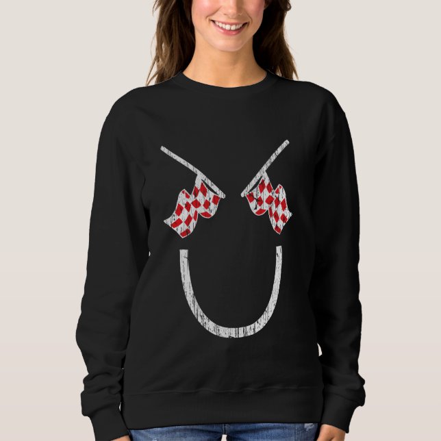 Sweatshirt Visage À damiers Drapeau Retro Evil Smile Design 3 (Devant)