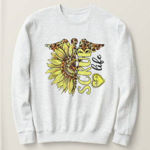 Sweatshirt Vivre La Vie Scrub Infirmière Tournesol Léopard Nu
