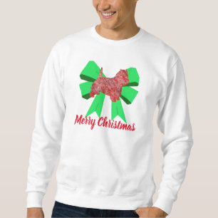 Sweatshirt Westie Chien Silhouette Green Bow Noël