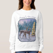 Whitetail Deer & Christmas Tree Scene hivernale