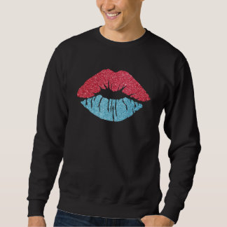Sweatshirt Women's Kiss Lips America Lips Red Blue Lipstick U