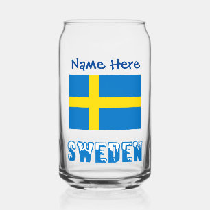 Sweden and Swedish Flag Blue Personalization  Can Glass