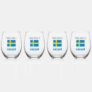 Sweden and Swedish Flag Blue Personalization Stemless Wine Glass