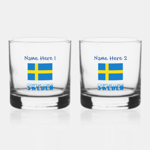 Sweden and Swedish Flag Blue Personalization Whiskey Glass