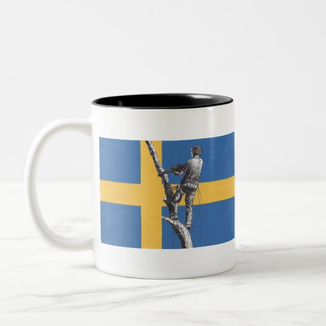 Sweden Arb Art Arborist Tree Surgeon Chainsaw Two-Tone Coffee Mug (Left)