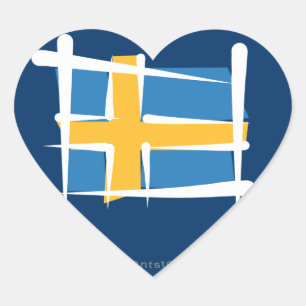 Sweden Brush Flag Heart Sticker