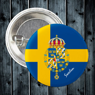 Sweden button, patriotic Swedish Flag, Emblem 1 Inch Round Button