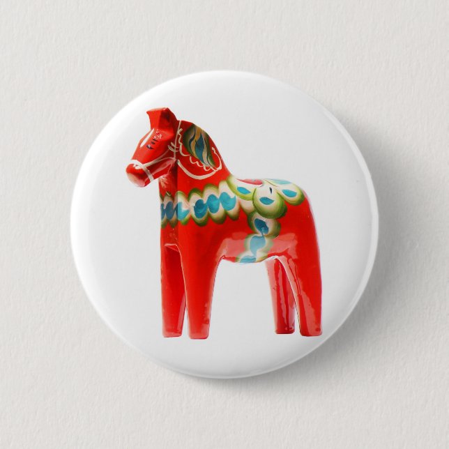 Sweden Dala Horse 2 Inch Round Button (Front)