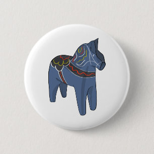 Sweden Dala Horse Dalecarlian Swedish 2 Inch Round Button