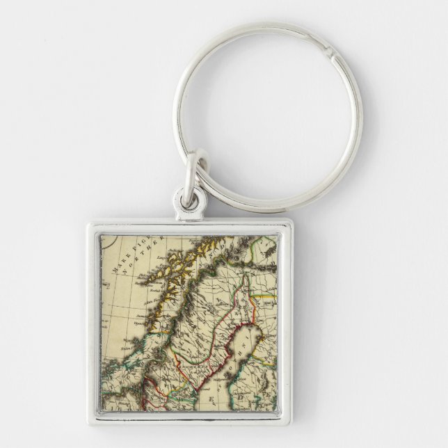 Sweden, Denmark, Norway with boundaries outlined Keychain (Front)