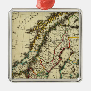 Sweden, Denmark, Norway with boundaries outlined Metal Ornament