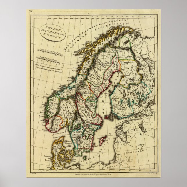 Sweden, Denmark, Norway with boundaries outlined Poster (Front)