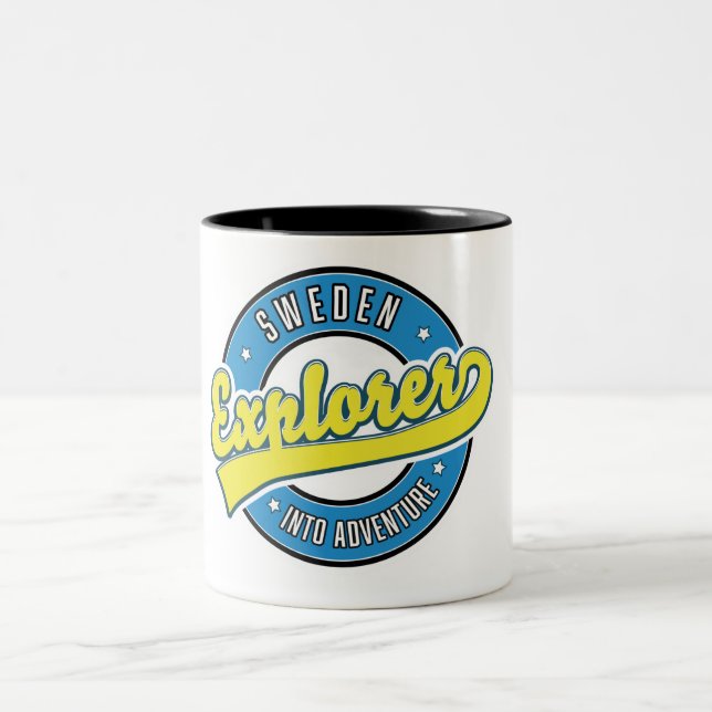 Sweden Explorer into Adventure logo. Two-Tone Coffee Mug (Center)