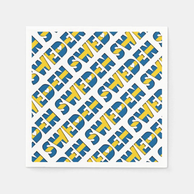 Sweden Flag Colours Typography Pattern Hearts Napkin (Front)