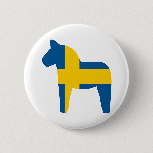Sweden Flag Dala Horse 2 Inch Round Button (Front)
