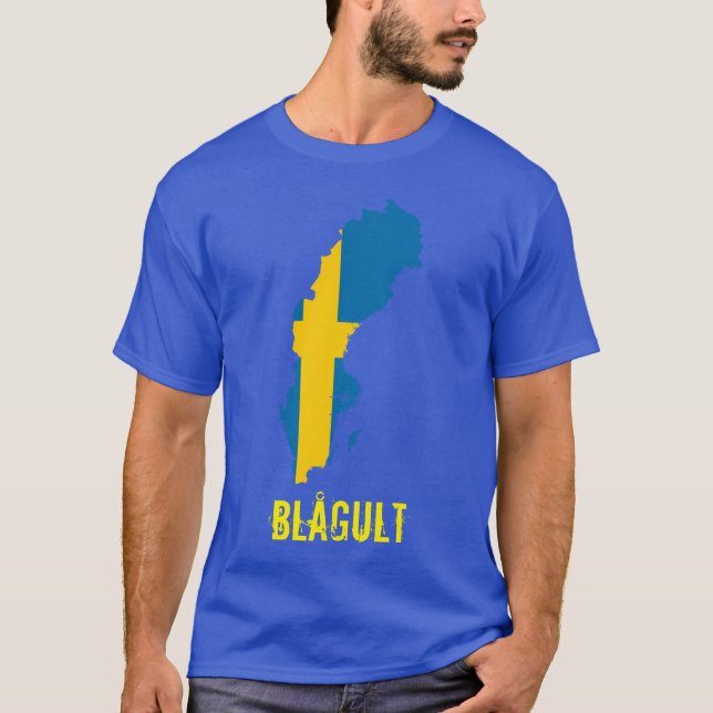 Sweden Flag Map Blågult T-Shirt (Front)