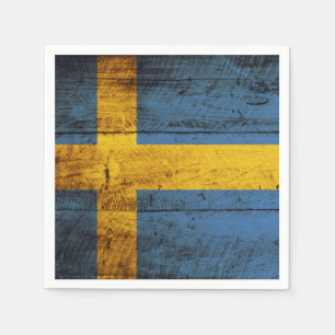 Sweden Flag on Old Wood Grain Napkin