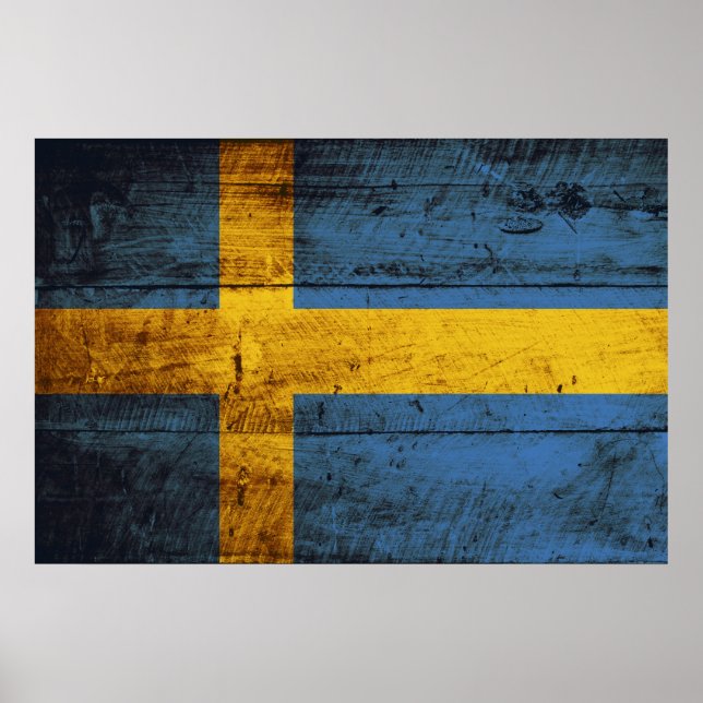 Sweden Flag on Old Wood Grain Poster (Front)