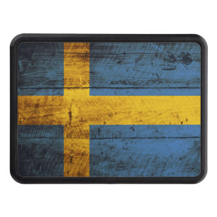 Sweden Flag on Old Wood Grain Trailer Hitch Cover
