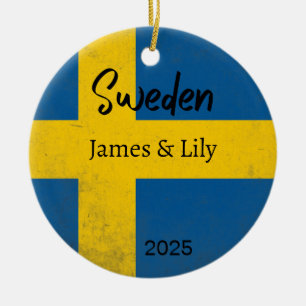 Sweden Flag Ornament, Personalized Sweden Ceramic Ornament