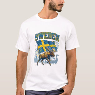 Sweden Flag Patriotic Moose Viking Celebration T-Shirt