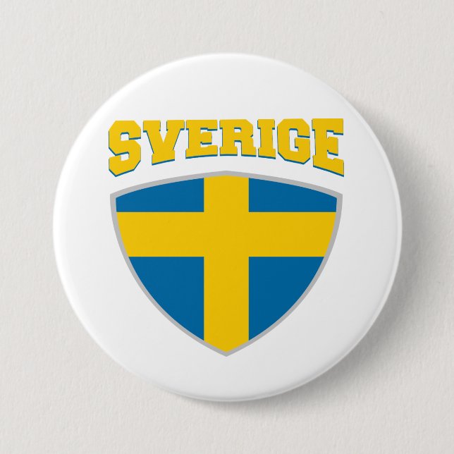 Sweden Flag Shield Badge 3 Inch Round Button (Front)