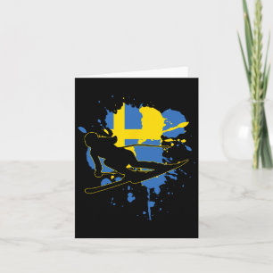 Sweden Flag Skier - Swedish Alpine Skiing Card