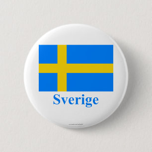 Sweden Flag with Name in Swedish 2 Inch Round Button